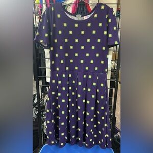 NWT LuLaRoe Amelia Fit & Flare Dress Geo Print Purple Teal Yellow Size 2XL